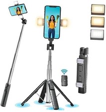 41 Selfie Stick Tripod Quadrapod with 2 Rechargeable Fill Light, Extendable