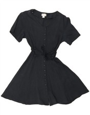 VINTAGE Womens Short Sleeves Shirt Dress UK 14 Large Navy Blue AF16