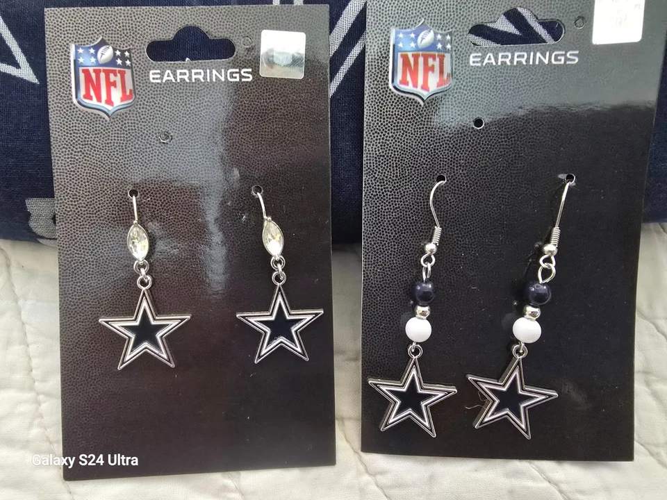 NUEVO Dallas Cowboys NFL Bufanda Infinita Transparente y 2 Pares Pendientes Colgantes Nuevo sin Etiquetas Foto 2 de 4
