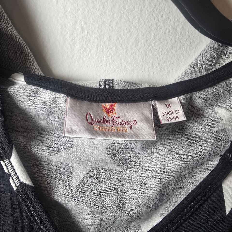 Sudadera con Capucha Quacker Factory Mujer Terry Francés Estrella Negro Brillante Informal Talla 1X Foto 4 de 4