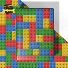 Building Block Wrapping Paper - 4 Jumbo Sheets, 28 * 40 Inches - Colorful Birthd