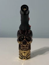 Smokezilla 4” XXL 3D Refillable Skull Torch Gun Lighter Lockable - Gold & Black