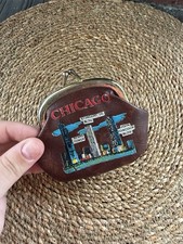 Vintage 1970s Chicago Skyline Leather Coin Purse - Sears Tower & Hancock Bldg