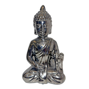 Buddha Statue Meditating Sculpture Buddhist Pier1 Silver 10"