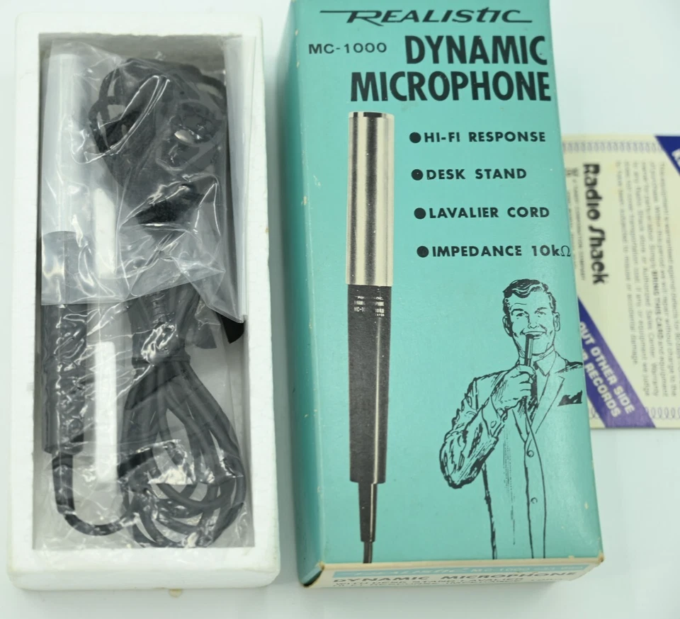 Vintage 1960 Realistic Dynamic HiFi Microphones MC-1000 NEW in Box - Image 2 of 3