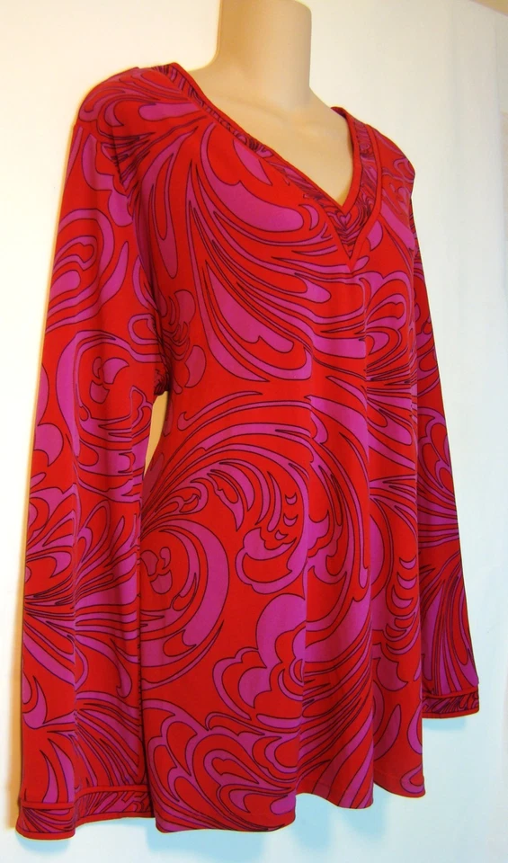 Michael Kors Womens Plus V-neck Tunic Top Red Pink Bell Sleeve Blouse 2X  A131 - Image 3 of 4