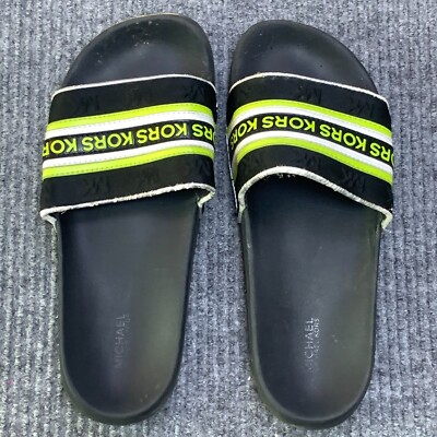 Michael Kors Slides Men's 10 Green and Black Logo Summer