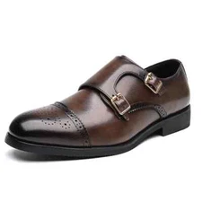 Men's Top Leather Shoes Double Business Banquet Party Brown Pointed Shoes
