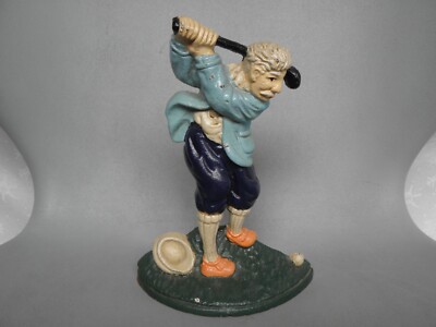VINTAGE GUSSEISEN GOLFER UPPER DECK LTD TÜRSTOPPER / BUCHSTÜTZE / BRIEFBESCHWERER 7,5''
