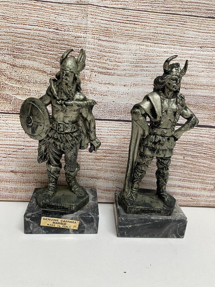 VINTAGE GENUINE CARRARA MARBLE VIKING STATUE FIGURINE MADE IN ITALY DEPOSE 207