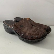 Born Marley Size 7 38 Brown Clogs Mules Slip on Shoes VGC! Leather Studded 