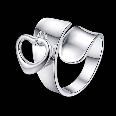 extravaganter Damen Ring 925 Sterling Silber plattiert Herz Größenverstellbar 