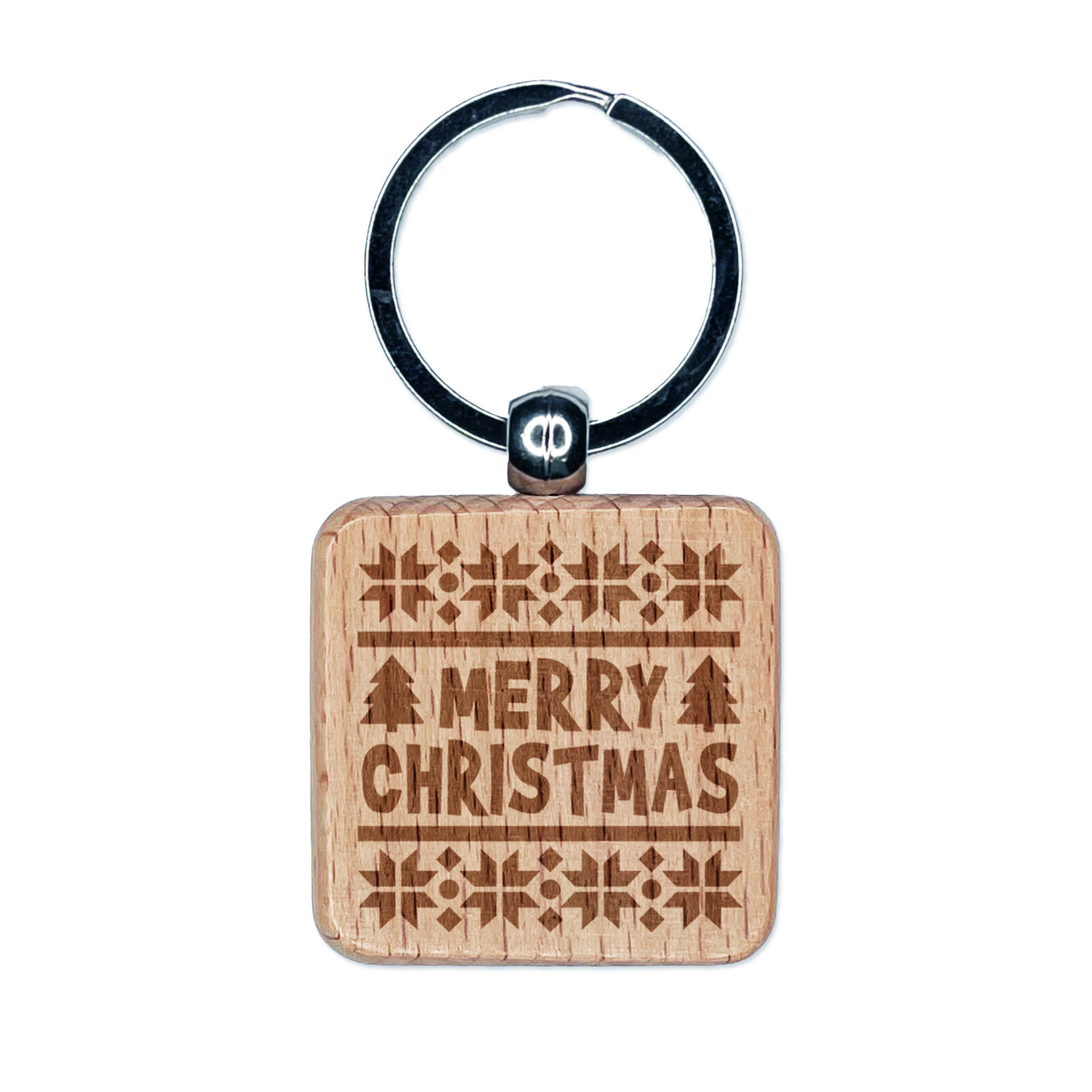 Festive Christmas Sweater Wooden Keychain Charm with Engraved Design