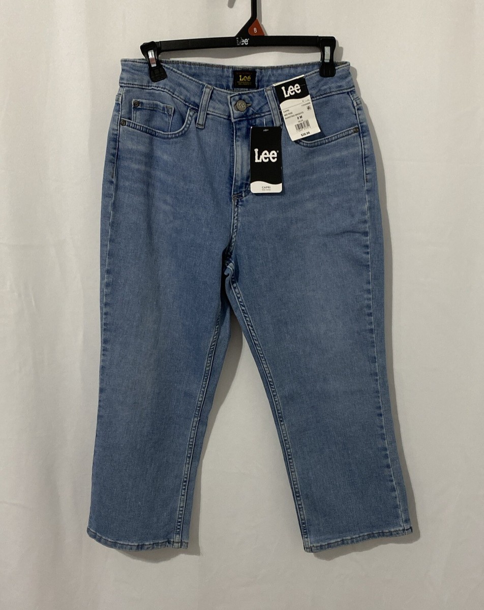 Lee Women's Denim Mid-Rise Stretch Capri Blue Jeans Pants Light Wash Size  8M | eBay