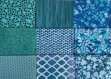 9 Fat Quarters Bundle Teal Blue 318-9 Quilt Fabric - 100 Cotton