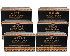 AFRICAN BLACK SOAP Detoxifying Acne Fighting Shea Butter & Charcoal 7 oz. 6-Bars