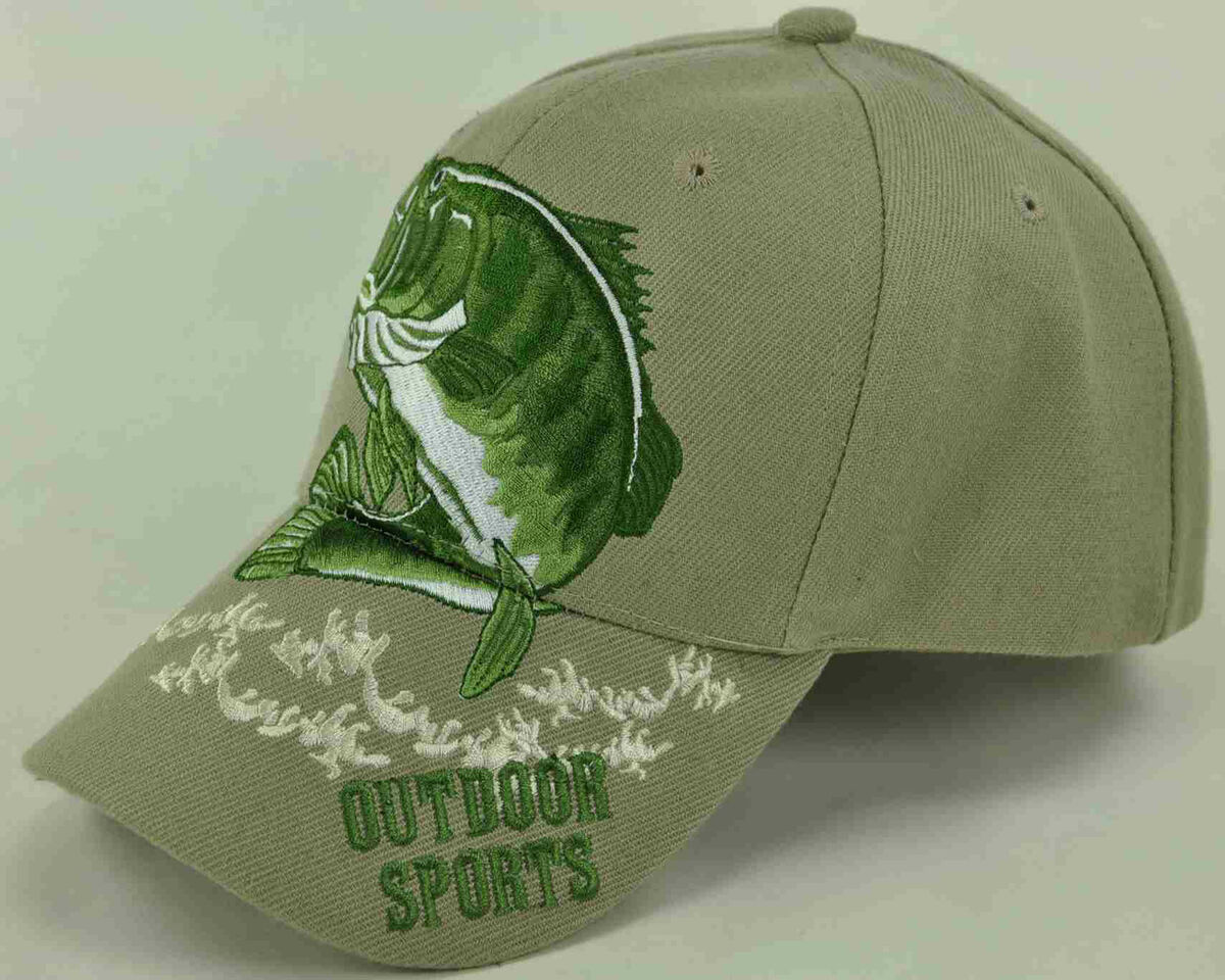 NEW! FISH BASS OUTDOOR SPORT FISHING BALL CAP HAT TAN