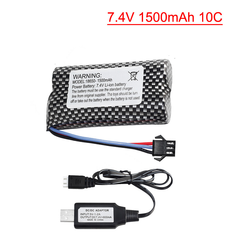Batterie Lipo 7,4V 2000mAh 15C 2S SM-3P – Avec Chargeur USB, Pour RC DE43/DE60/9500E/Huina 1575