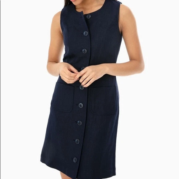 Abito Tory Burch in lino senza maniche con bottoni davanti taglia 10 $358 *834