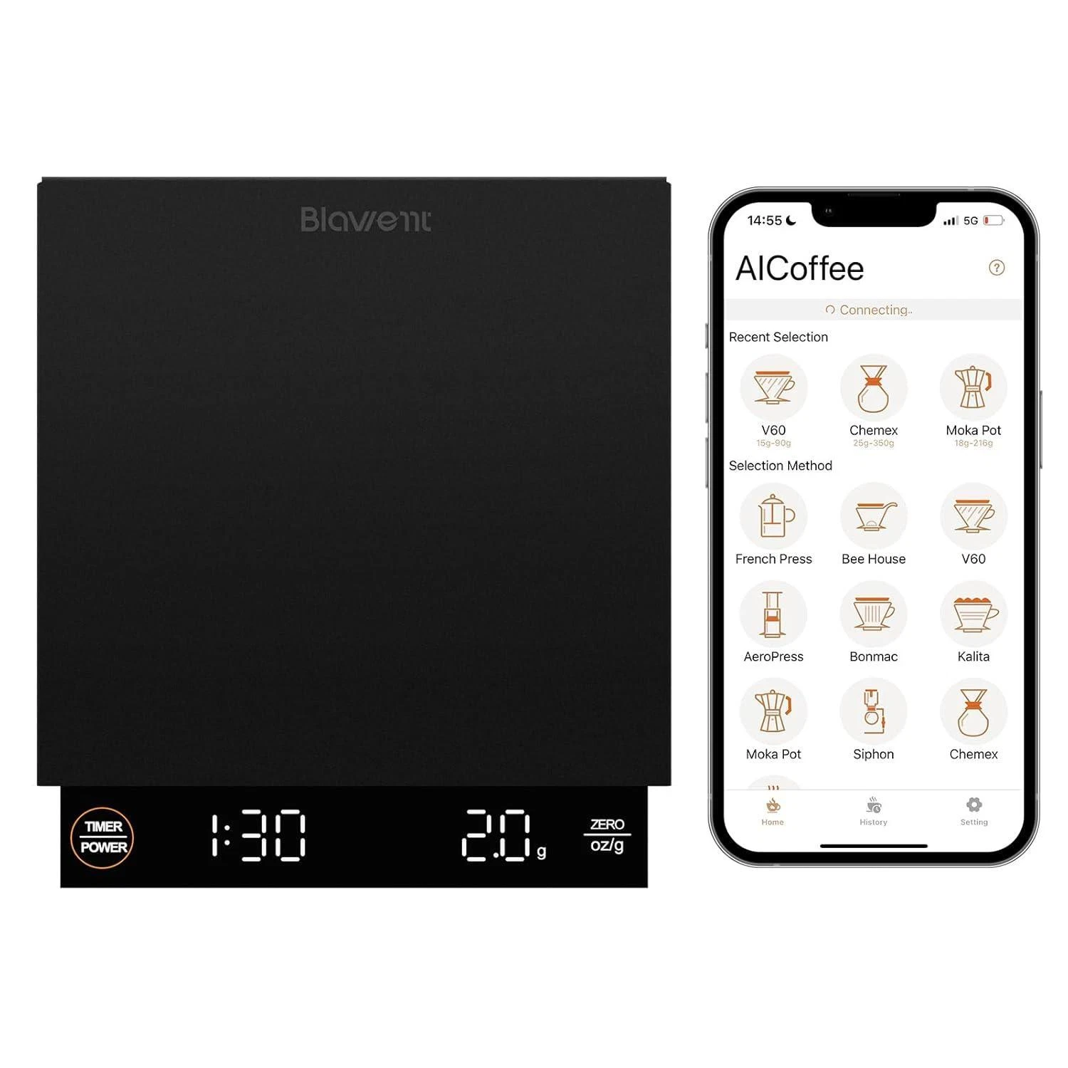Smart Digital Coffee Kitchen Scale w/Auto Timer & Tare, Bluetooth High Precision
Opens in a new wind