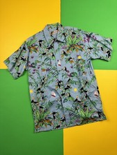 Vintage 90s Hawaiian Shirt Men Medium Colorful Bird Print Graphic Floral Toucan 