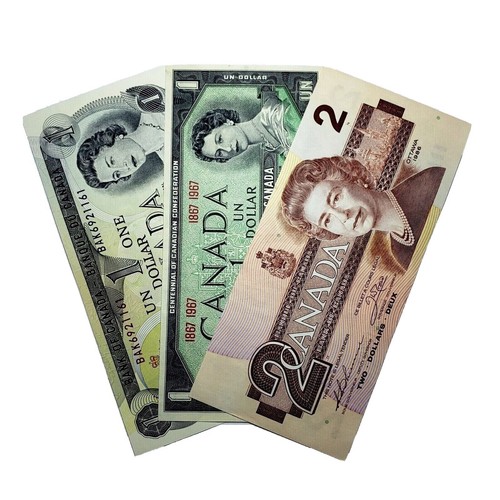 Canada 1967 - 1973 - 1986 Set of 3 Crisp AU/UNC Uncirculated $1 & $2 Bills!!