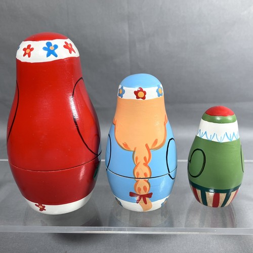 Babbo Natale Famiglia Nidificazione Bambola Matrioska Ornamento Set di 3 - Foto 2 di 8