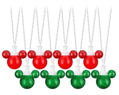 Disney Magic Holiday Glitter Mickey  8 Ct Twinkling Red Green LED String Lights