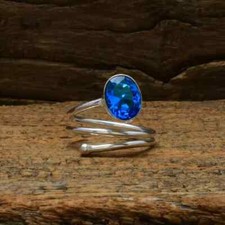 Blue Topaz Ring Solid 925 Sterling Silver Beautiful Designer Ring All Size MK 
