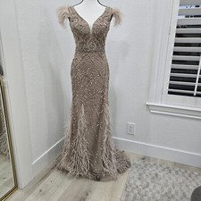 Elegant Long Tulle Beading Backless Formal Evening Couture Dress Size 4
