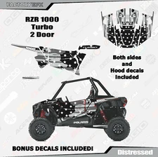 Gray Subdued USA Flag Graphics kit fits Polaris RZR 1000 2 Door Turbo 14-18