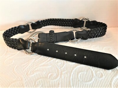 Brighton Black Leather Belt Silver Braided Brighton M Black Leather Braided Belt Silver Oval... | Depop main image 4