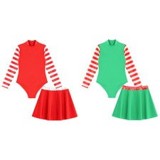 Kids Girls Jumpsuit And Skirt Cheerleading Costumes Set Stage Performance Xmas