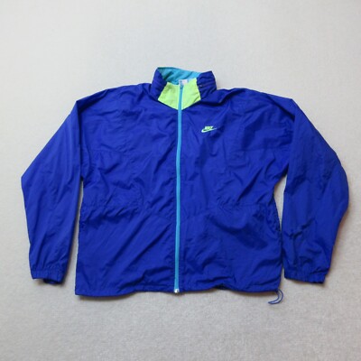 VINTAGE Nike Windbreaker Jacke Herren Large Blau Full Zip Swoosh Freizeit 80er 90er