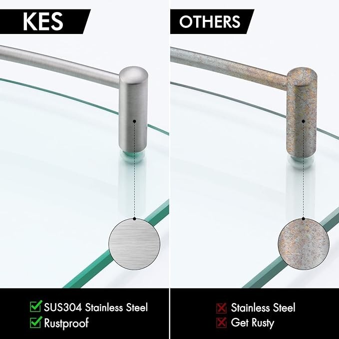 KES Glass Corner Shelf for Bathroom Shower Tempered Glass Brushed