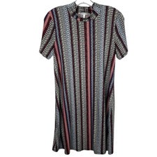 BCBGeneration Med Dress Multi Color Striped Mock Turtleneck Short Sleeve Mini