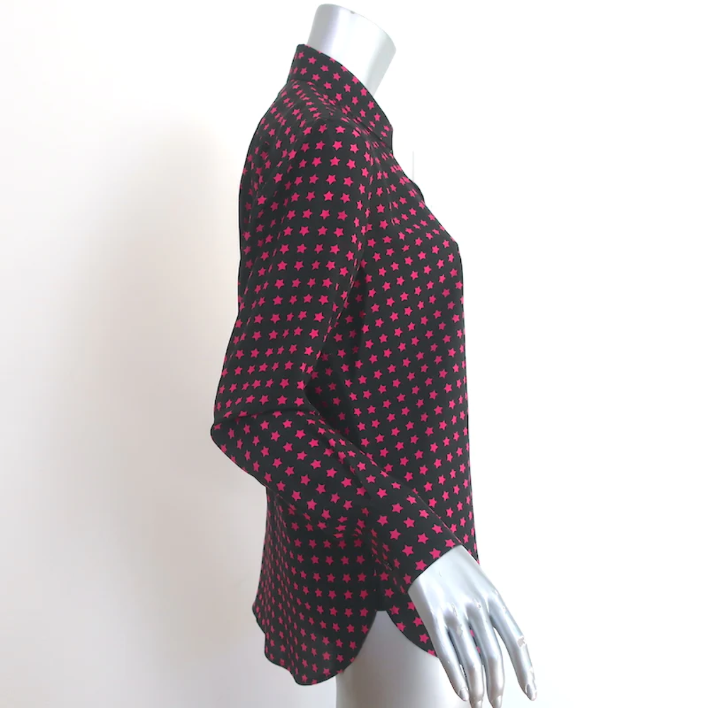 Camicia di seta stampa Saint Laurent Star nera rosa taglia 42 manica lunga