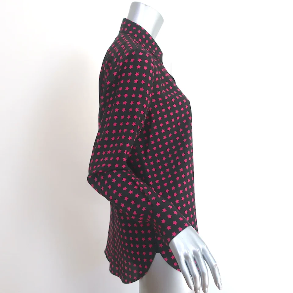 Camisa de seda con estampado de estrellas Saint Laurent negra/rosa talla 42 blusa manga larga Foto 3 de 4