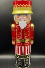 12" Tall Santa Nutcracker Soldier Chocolate Truffles empty Tin Great Condition!