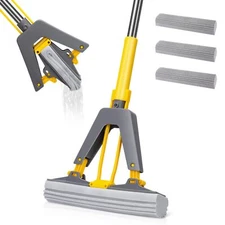 Masthome Sponge Mop with 3 Absorbent Refills Self Squeeze and Stainless Steel...
