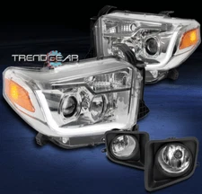FOR 2014-2017 TOYOTA TUNDRA CHROME PROJECTOR LED BAR HEADLIGHTS+DRIVING FOG LAMP
