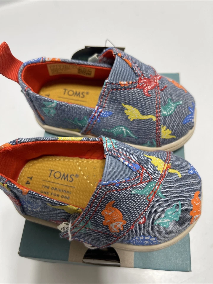 Toms Alpargata новый в коробке крошечный Alpargata без шнуровки туфли кобальт синий динозавр размер 4 новый в коробке - Изображение 2 из 4