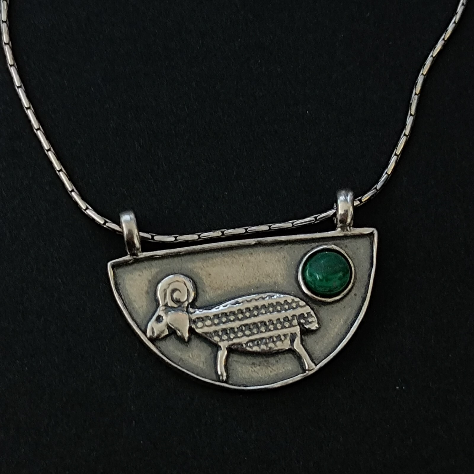 Sterling Silver Necklace Folk Ethnic Animal Artisan Eilat Stone Modernist Unique