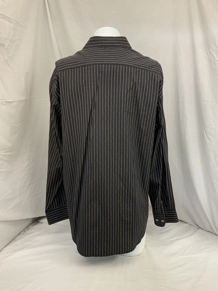 Рубашка Bugatchi Uomo Dress Shirt XL мужская черная полоса хлопок на пуговицах YGI N2-215 - Изображение 3 из 4