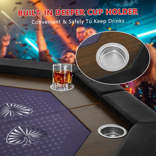 Poker Table 8 Player Texas Holdem Game Folding Casino Legs Cup Holders Octagon - Picture 7 of 13
