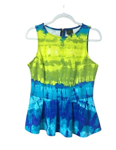 Worthington Damen Medium grün blau Batik Schößchen Flirty Top