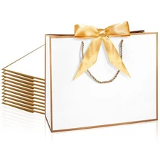12 PCS Gift Bags with Handles 12.6 x 10 x 4.33'' Large Paper Bag with Bow Rib...