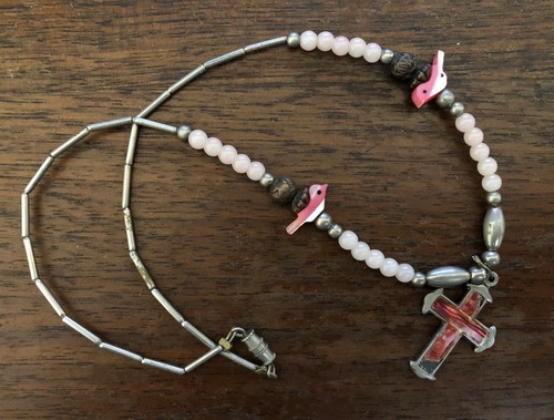 Vintage, Estate Find, Glass Cross And Birds Necklace - Picture 9 of 9