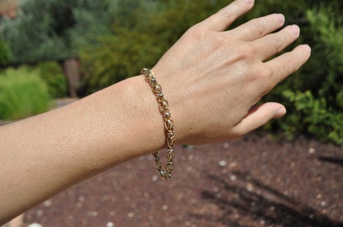 14k Solid Gold Two Toned Bracelet - Link Chain Thick Magnetic Clasp 8" AK Turkey - Picture 6 of 7