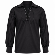 Black Scottish Highland Jacobean Jacobite Ghillie Kilt Shirt